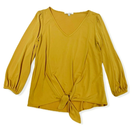 Green Envelope Tops - Green Envelope | 3/4 Sleeve Tie Front Mustard Top